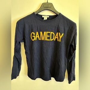 Rachel Zoe navy blue sweater with “game day” graphic.  L, good used condition